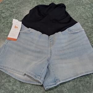 Isabel Maternity Midi Shorts Women Size 2 Over The Belly 4.5" Inseam Crossover